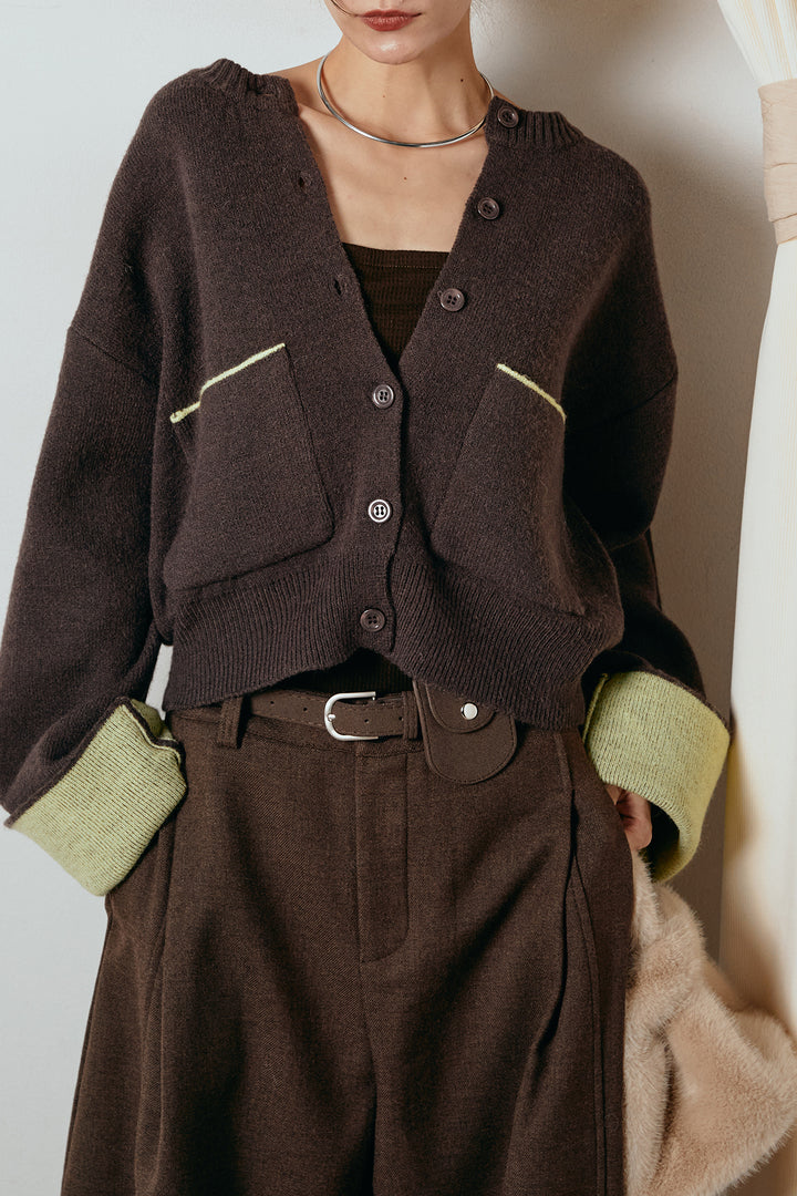 [SET]アルパカタッチダブルフェイスカーディガン+ポーチベルト付きカーブパンツ(2set)