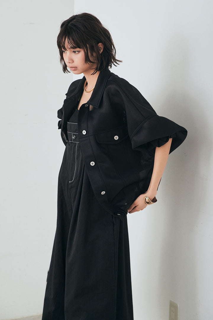 [SET]シアーダンボールサイドドロストジャケット+綿ツイルアシメサロペット(2set)