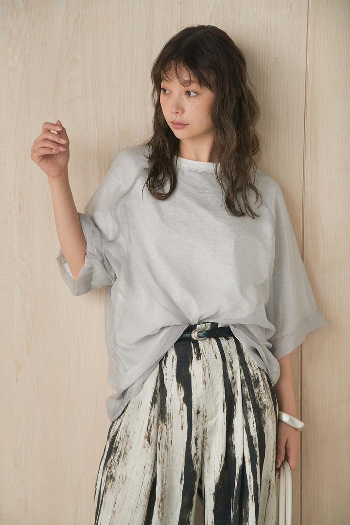 【着回しセット】[SET]オーガンジー重ねBIGTシャツ+細ベルト付きタイダイカラーパンツ+オーガンジー重ねBIGTシャツ(3set)