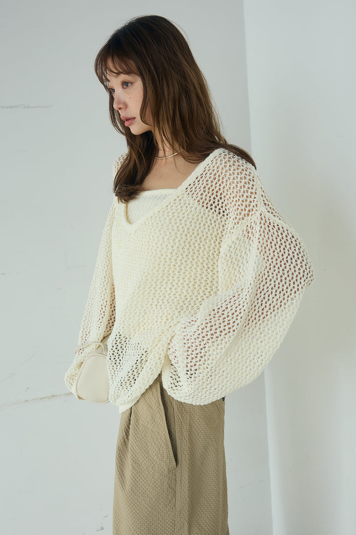 [SET]メッシュ編みビスチェセットVネックプルオーバー+シアサッカーイージーパンツ(2set)