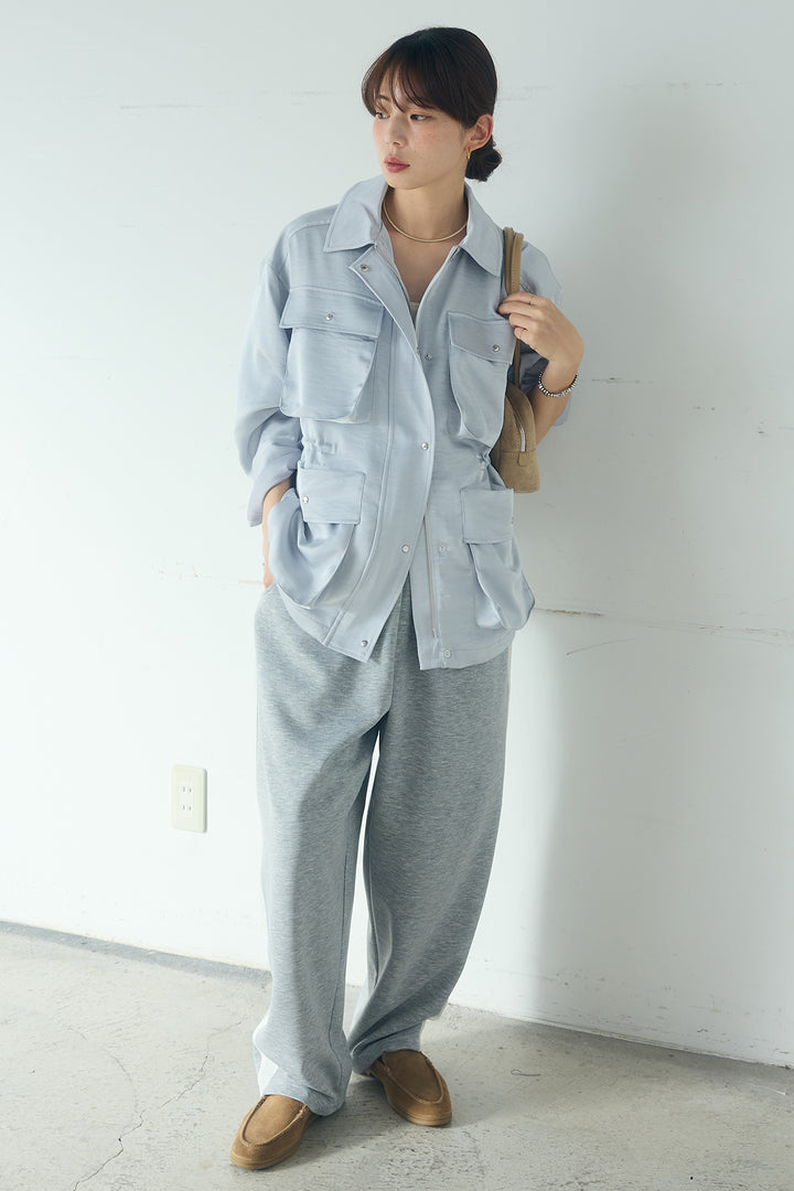 [SET]サテンライトブルゾン+異素材切り替えスウェットパンツ(2set)