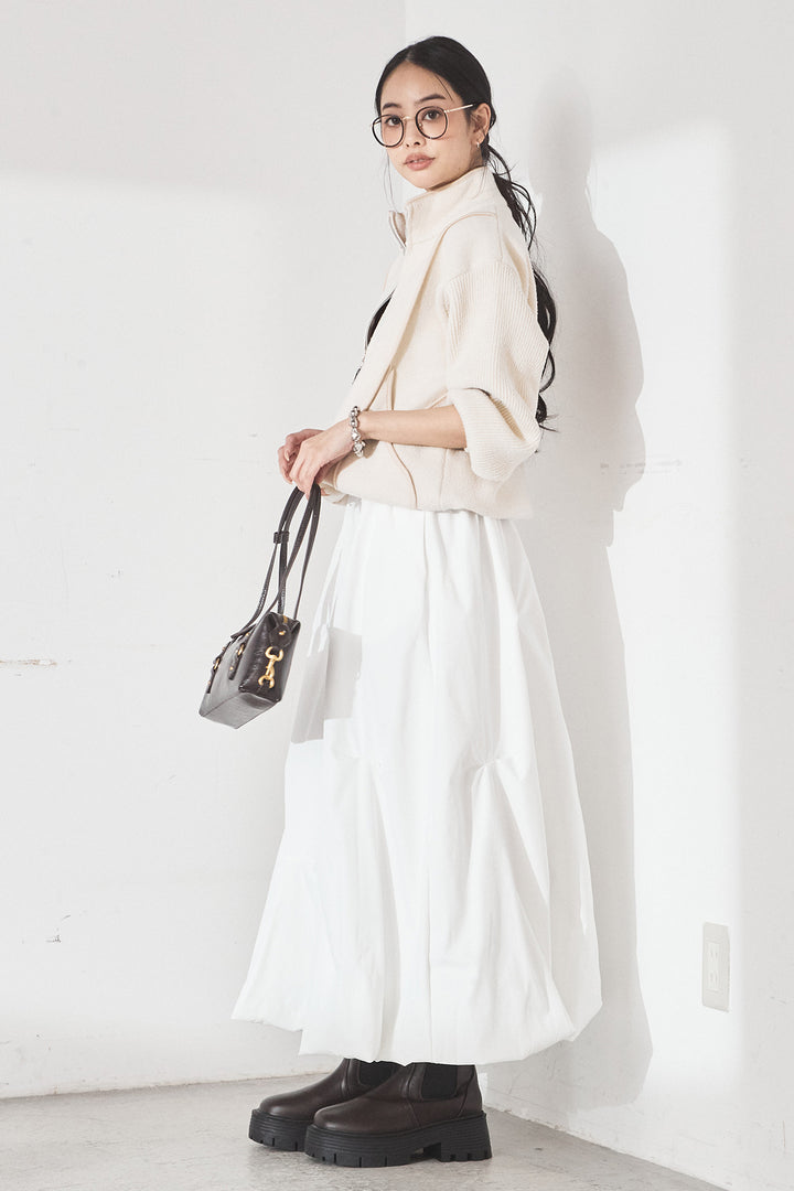 [SET]ハイネックパイピングデザインブルゾン+ランダムタックバルーンスカート(2set)