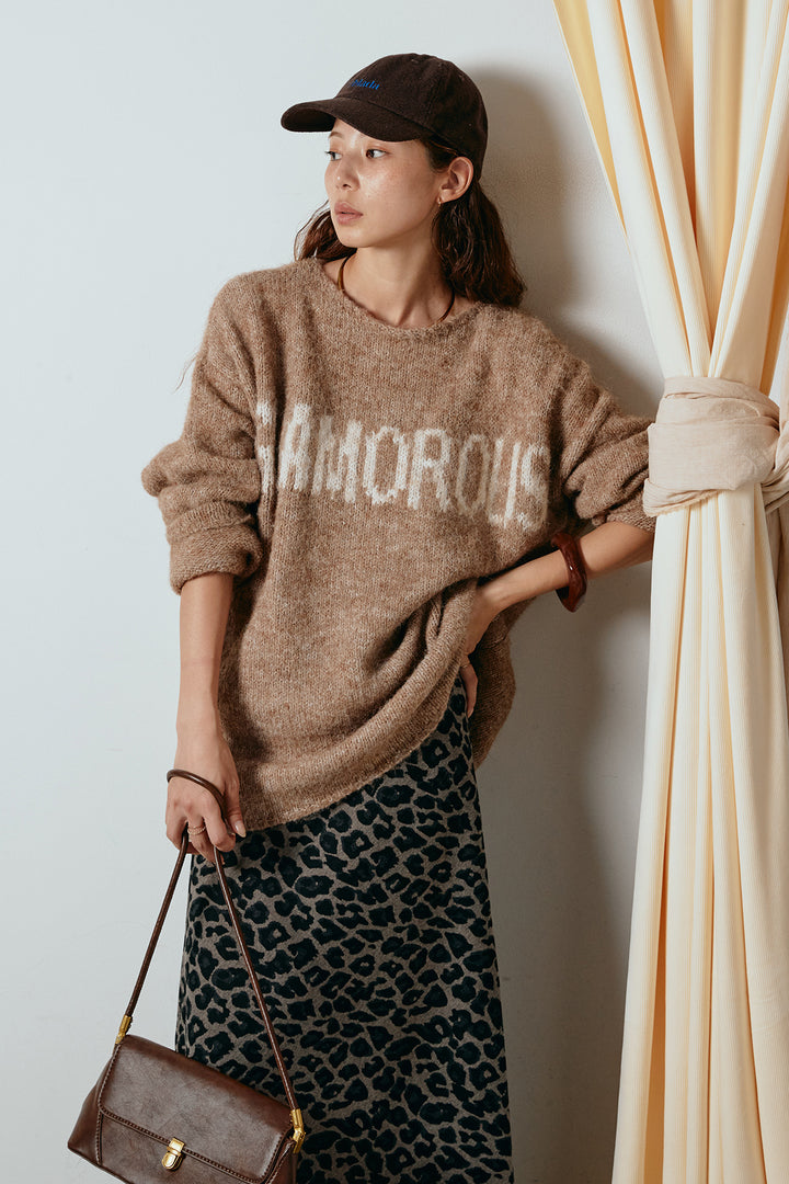 [SET]フロントロゴデザインニットトップス+レオパードロングスカート(2set)