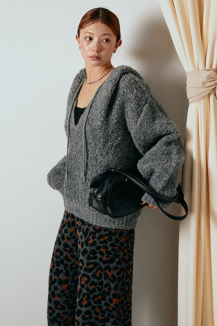 [SET]ブークレキーネックプルオーバー+リラックスレオパード柄ニットパンツ(2set)