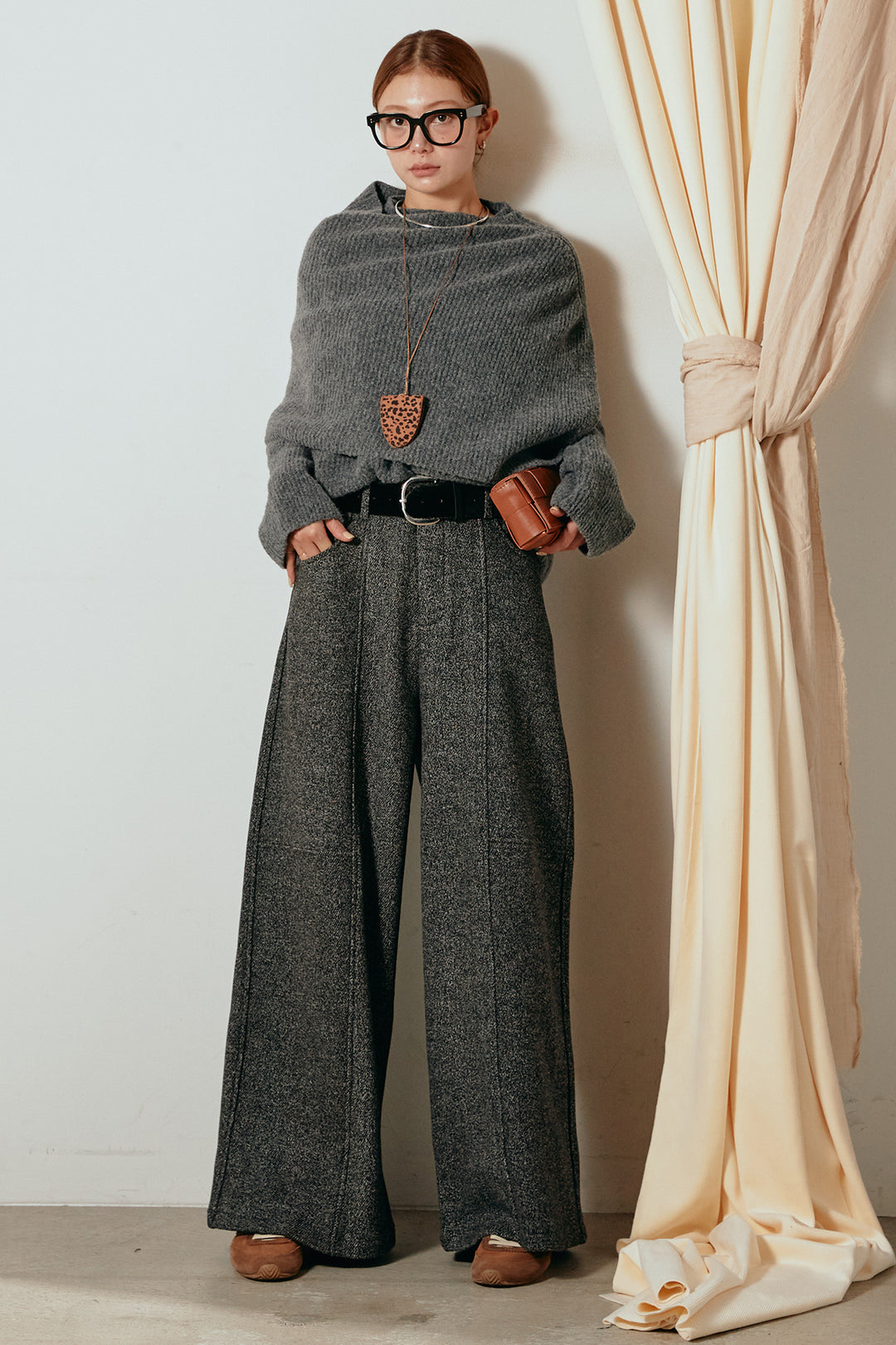 【着回しセット】[SET]ケープデザインリブニットトップス+ケープデザインリブニットトップス(2set)