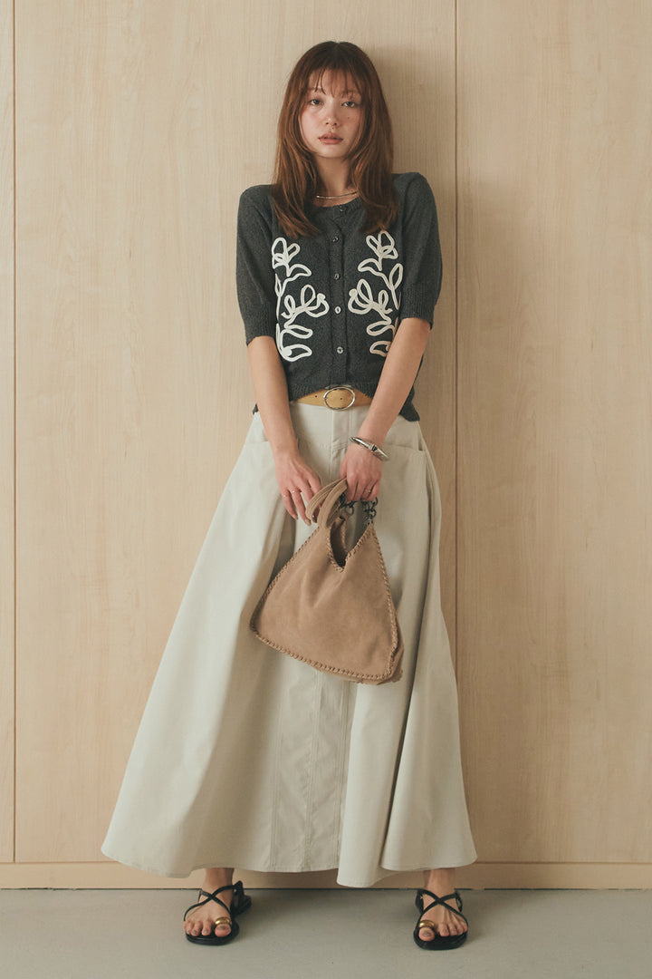 [SET]フロントテープデザイン半袖カーディガン+ミリタリーツイルタックフレアスカート(2set)