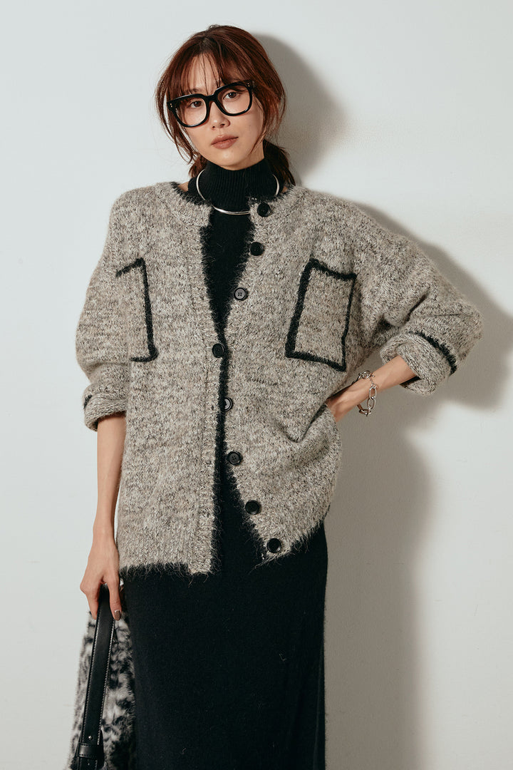 [SET]ミックスニットポケットカーディガン+ノースリーブニットロングワンピース(2set)