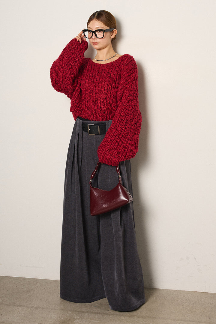 [SET]チャンキースラブニットクロップドプルオーバー+ベルトループコーデュロイワイドパンツ(2set)