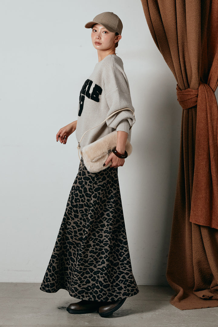 [SET]ロゴジャガードニットトップス+レオパードロングスカート(2set)