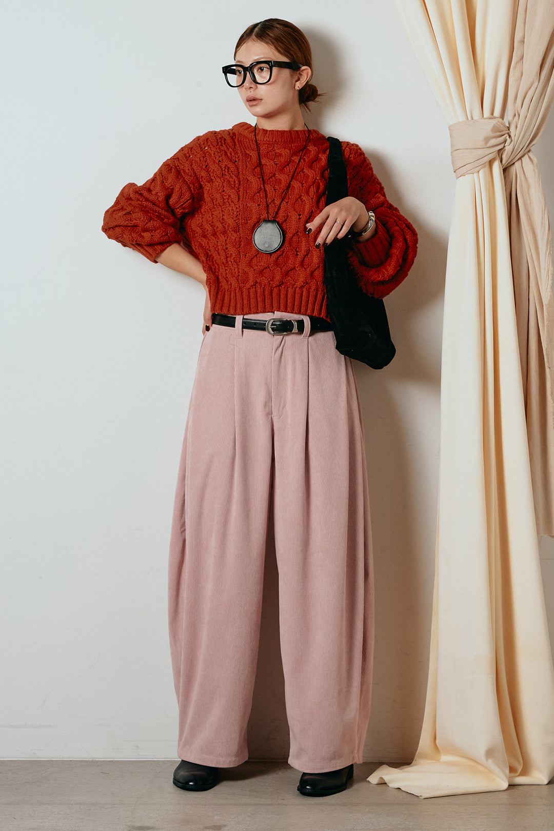 [SET]バルキーケーブルプルオーバー+コーデュロイサイドタックコクーンパンツ(2set)