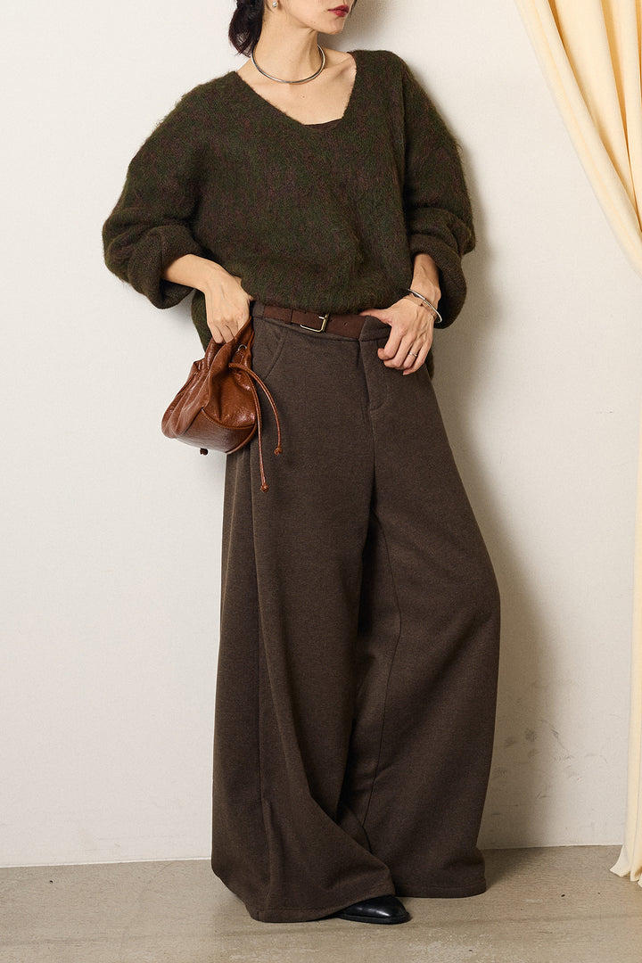 [SET]フラッフィーレオパードシャギーニット+サイドベルトパンツ(2set)