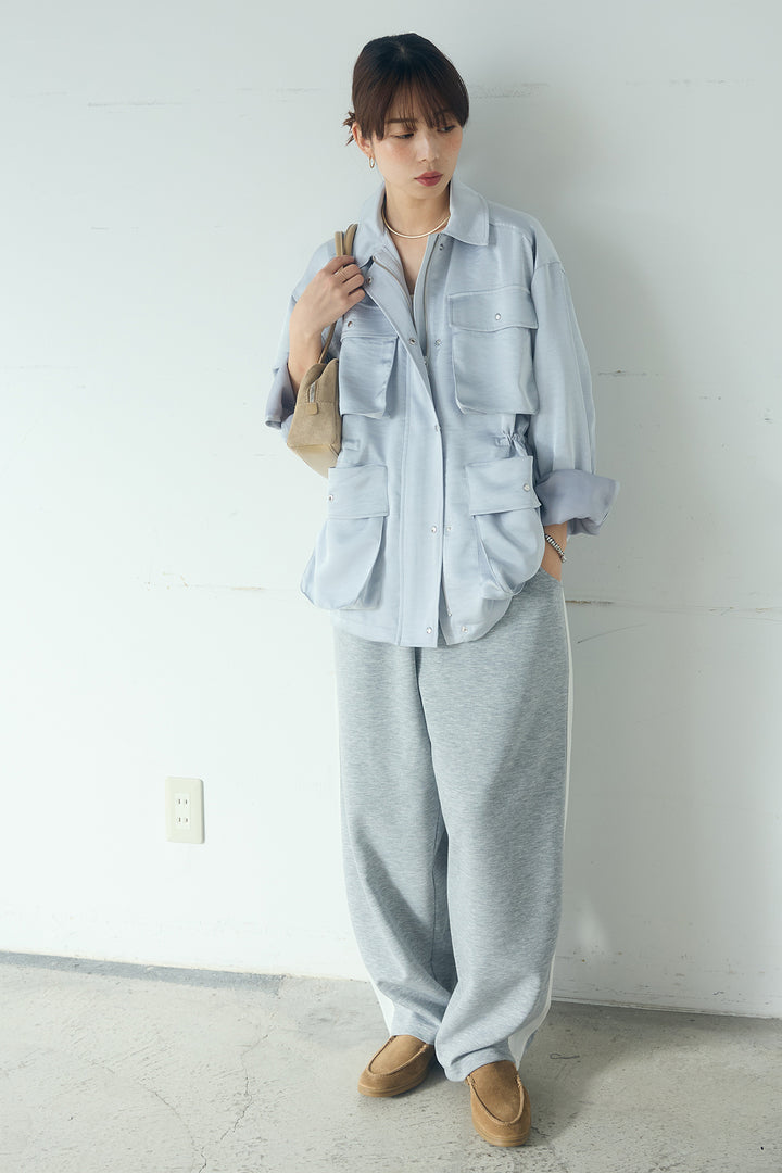 [SET]サテンライトブルゾン+異素材切り替えスウェットパンツ(2set)