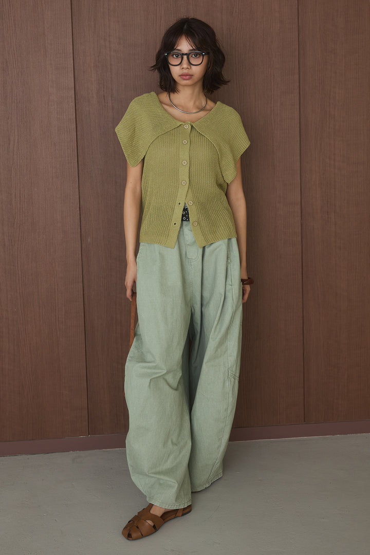 [SET]ビッグカラーボタンニットトップス+ベルト付きカラーデニムパンツ(2set)