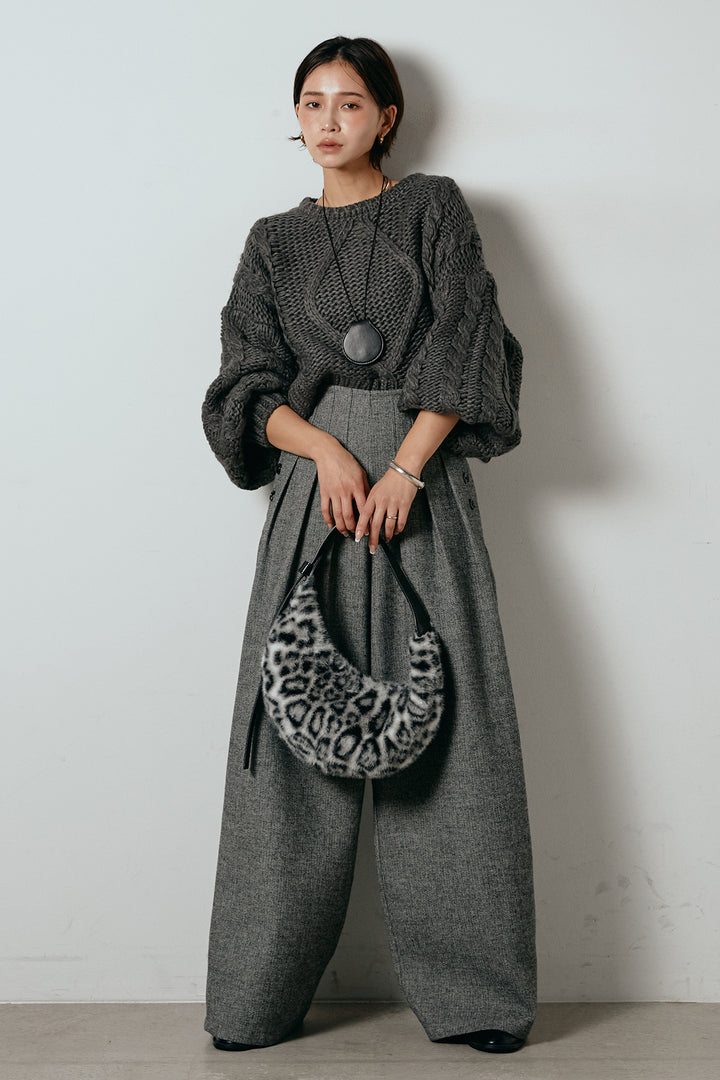 [SET]ロービングケーブルショート丈プルオーバー+サイドボタンツイードタックパンツ(2set)