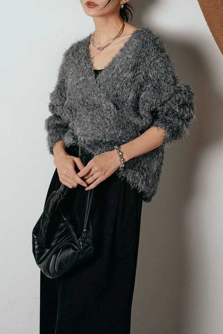 [SET]シャギークロスニットトップス+ベルトループコーデュロイワイドパンツ(2set)