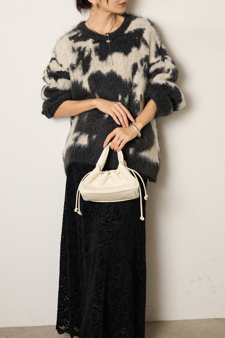 [SET]モヘアタッチマーブルニット+花柄刺繍ベロアフレアスカート(2set)