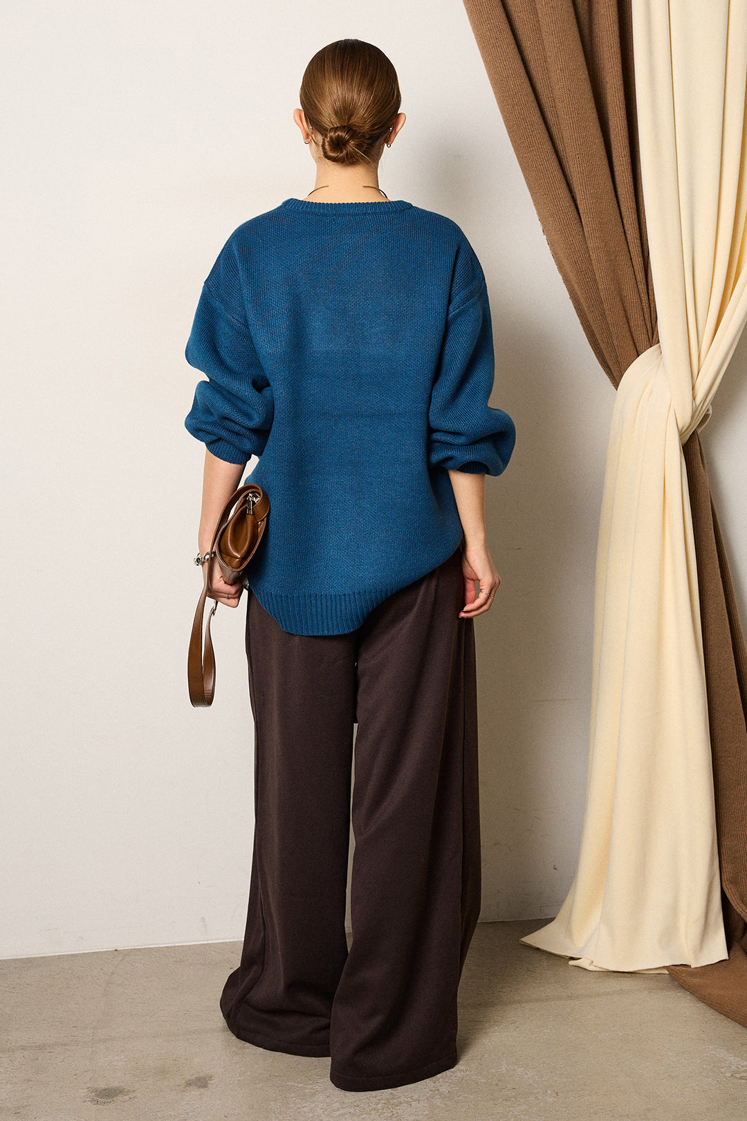 [SET]アニマルジャガード柄ニットトップス+巻ベルトウエストレザーライクワイドパンツ(2set)