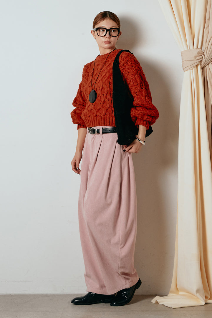 [SET]バルキーケーブルプルオーバー+コーデュロイサイドタックコクーンパンツ(2set)