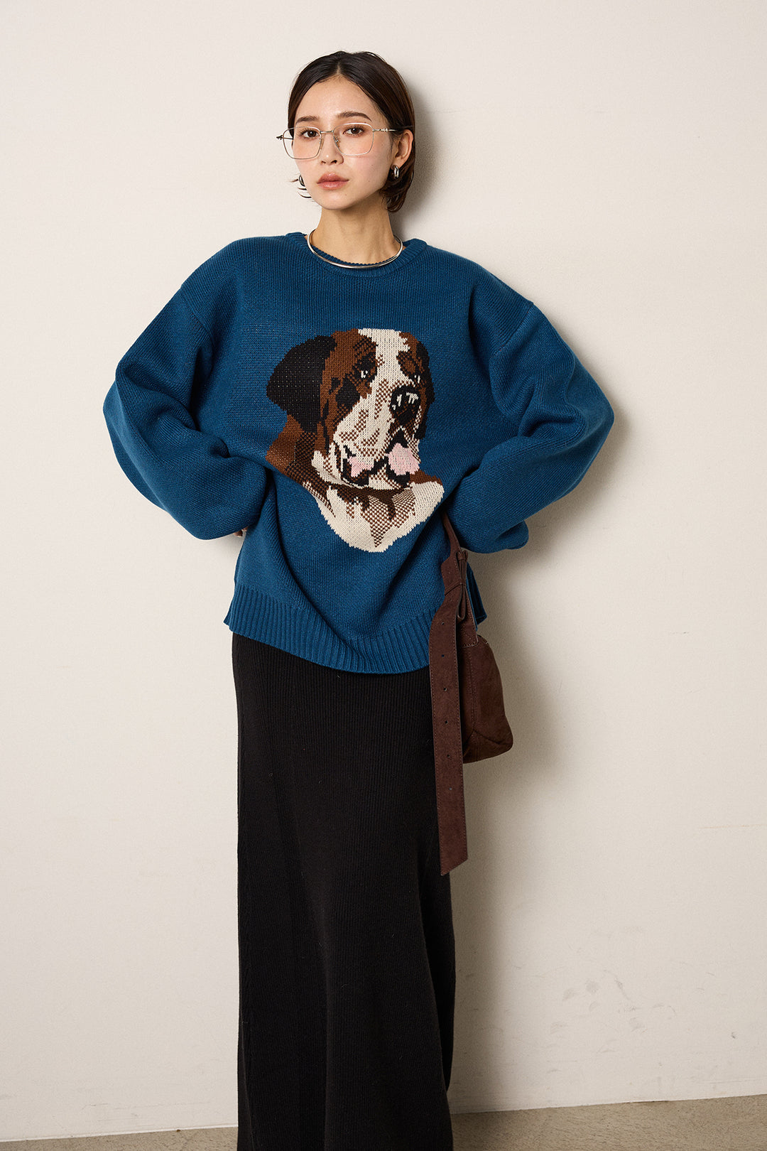 [SET]アニマルジャガード柄ニットトップス+リブナローニットスカート(2set)