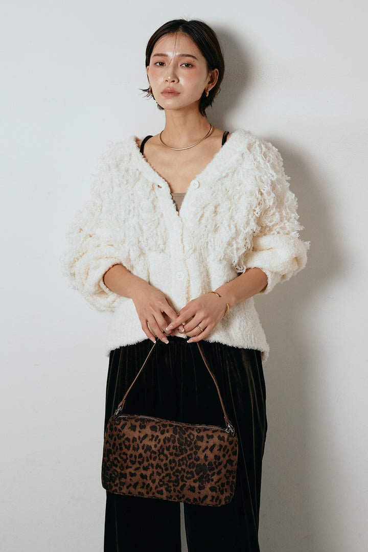 [SET]ループ編みVネックニットカーディガン+ベロアサスペンダー付きパンツ(2set)