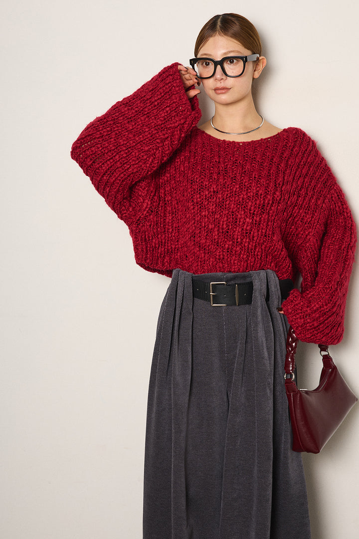 [SET]チャンキースラブニットクロップドプルオーバー+ベルトループコーデュロイワイドパンツ(2set)