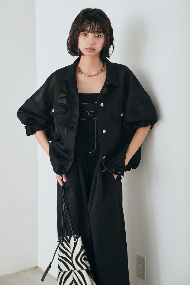 [SET]シアーダンボールサイドドロストジャケット+綿ツイルアシメサロペット(2set)