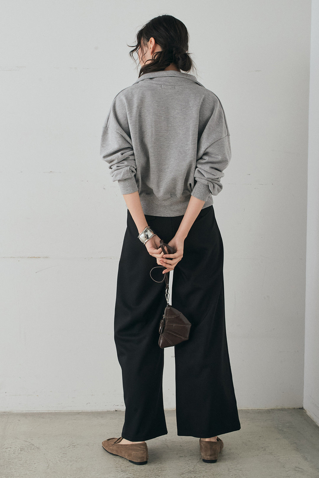 [SET]裏毛ロゴ刺繍ハーフZIPスウェット+斜めボタンタック入りスラックス(2set)