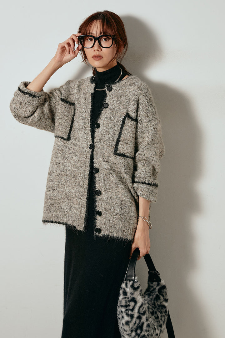 [SET]ミックスニットポケットカーディガン+ノースリーブニットロングワンピース(2set)