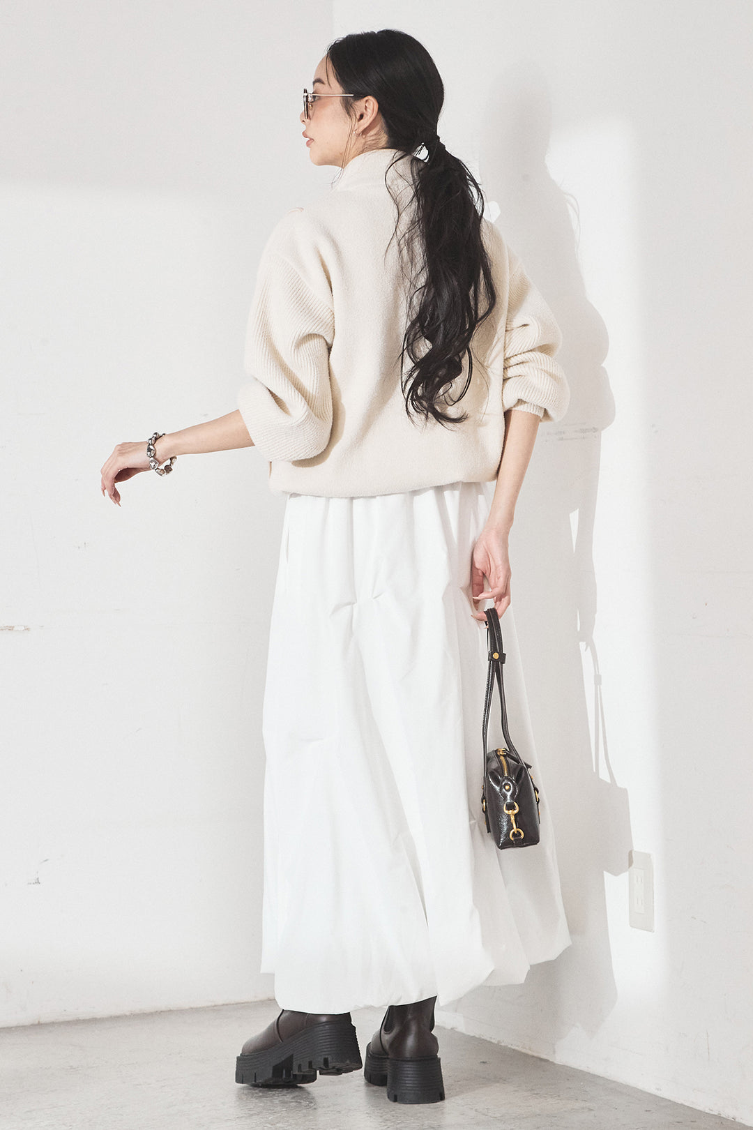 [SET]ハイネックパイピングデザインブルゾン+ランダムタックバルーンスカート(2set)