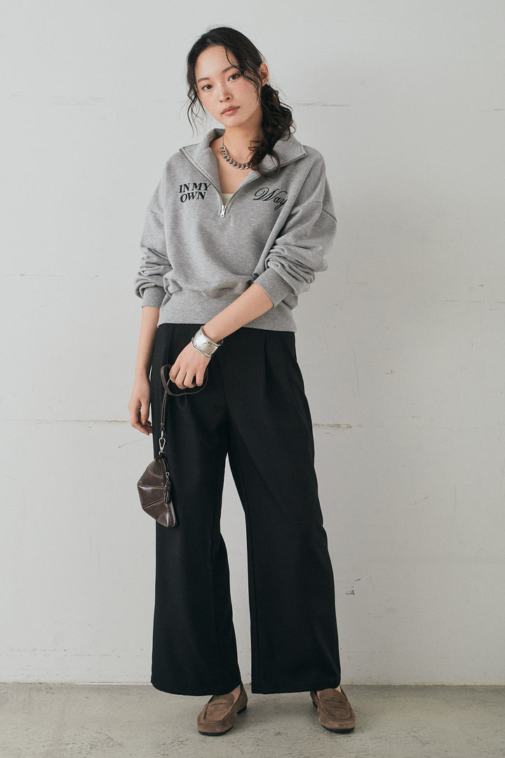 [SET]裏毛ロゴ刺繍ハーフZIPスウェット+斜めボタンタック入りスラックス(2set)