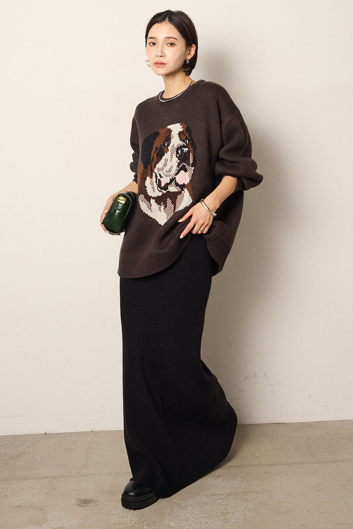 [SET]アニマルジャガード柄ニットトップス+リブナローニットスカート(2set)