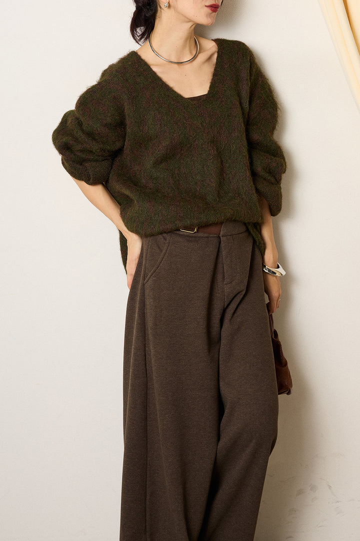 [SET]フラッフィーレオパードシャギーニット+サイドベルトパンツ(2set)