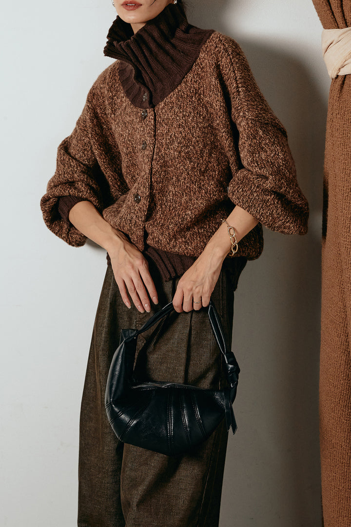 [SET]ハイネックミックスニットカーディガン+フロントタック入りコーデュロイパンツ(2set)