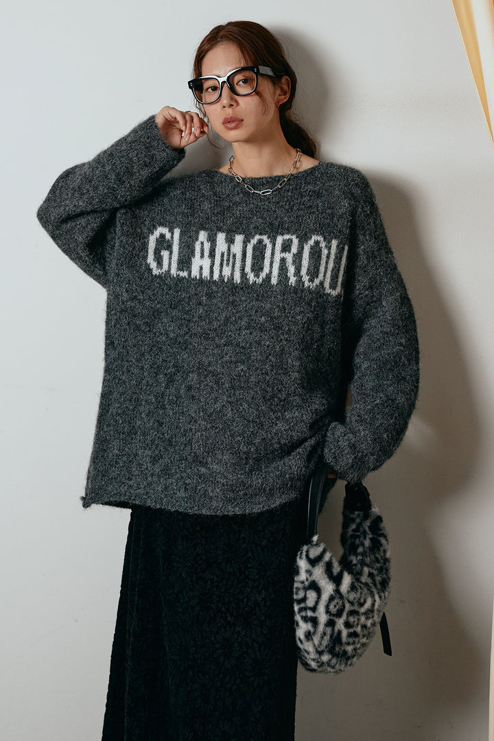 [SET]フロントロゴデザインニットトップス+花柄刺繍ベロアフレアスカート(2set)