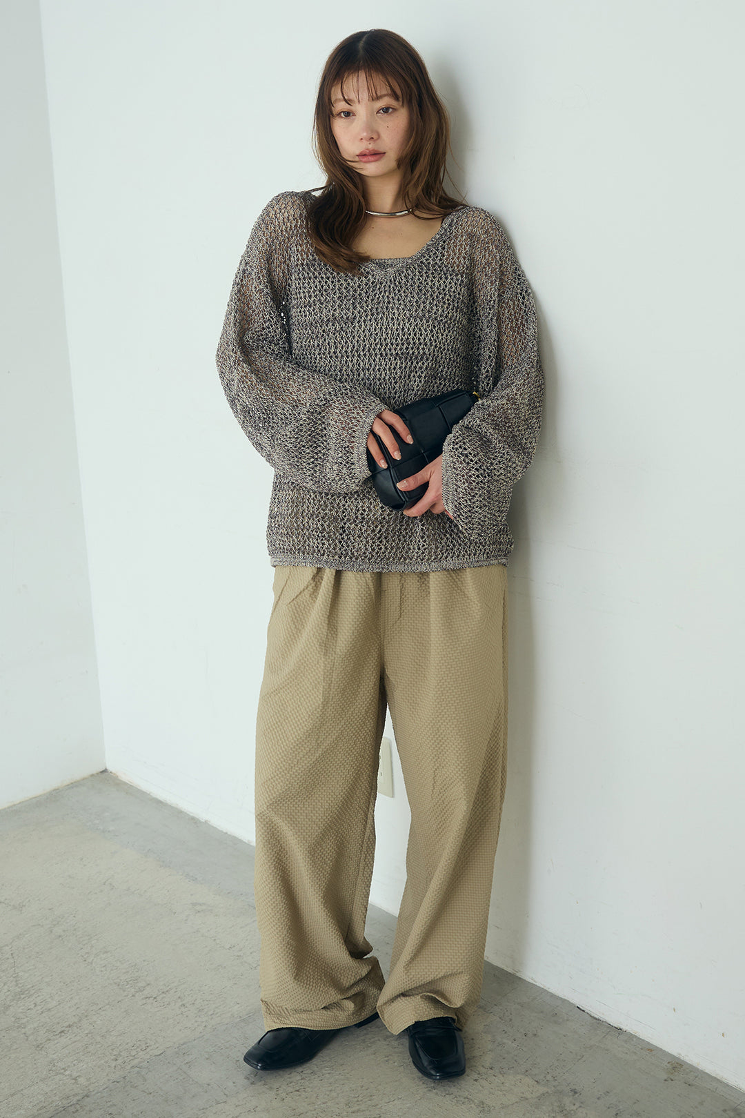 [SET]メッシュ編みビスチェセットVネックプルオーバー+シアサッカーイージーパンツ(2set)