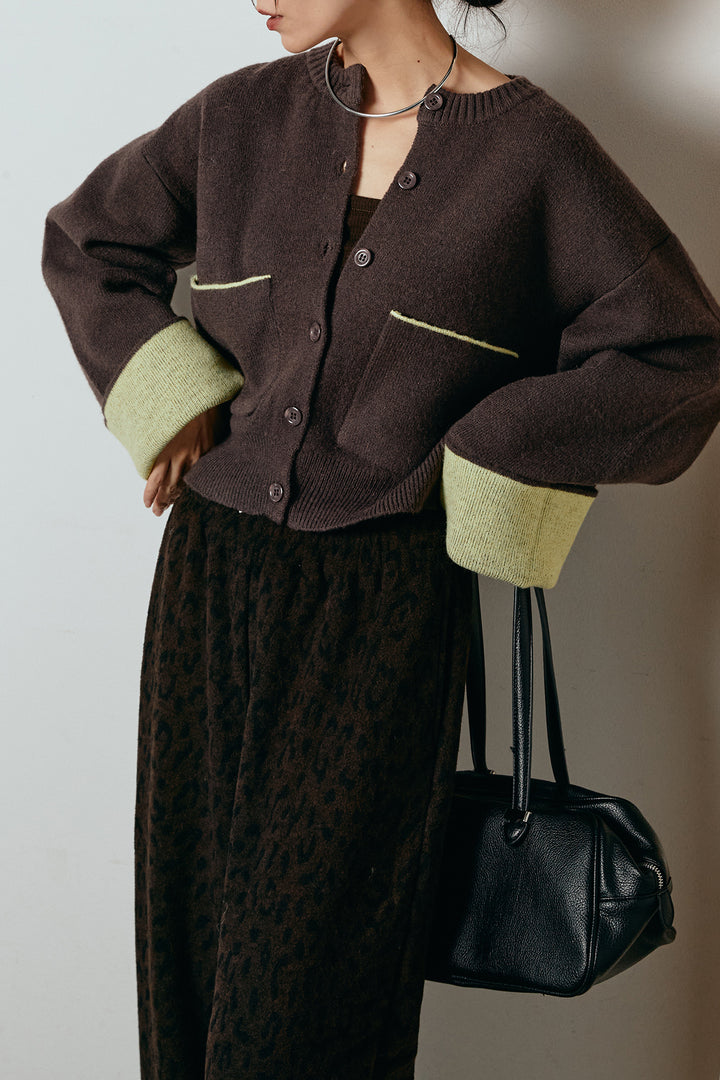 [SET]アルパカタッチダブルフェイスカーディガン+レオパードジャガードニットパンツ(2set)