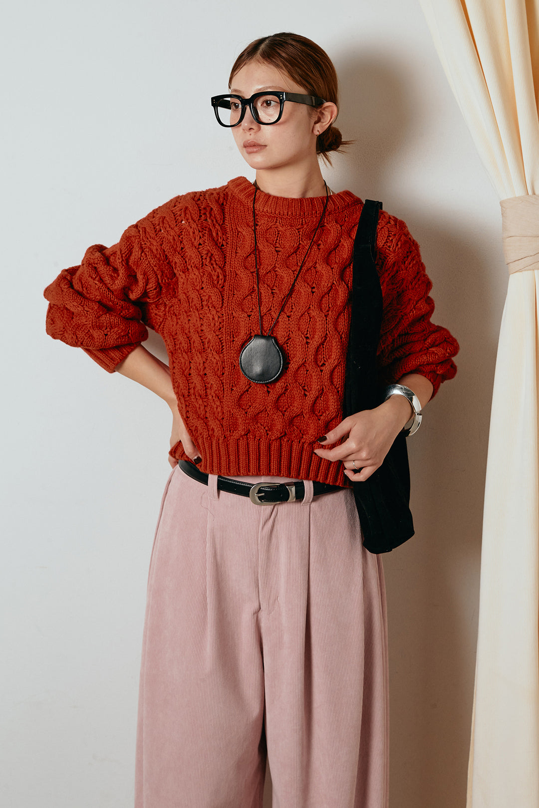 [SET]バルキーケーブルプルオーバー+コーデュロイサイドタックコクーンパンツ(2set)