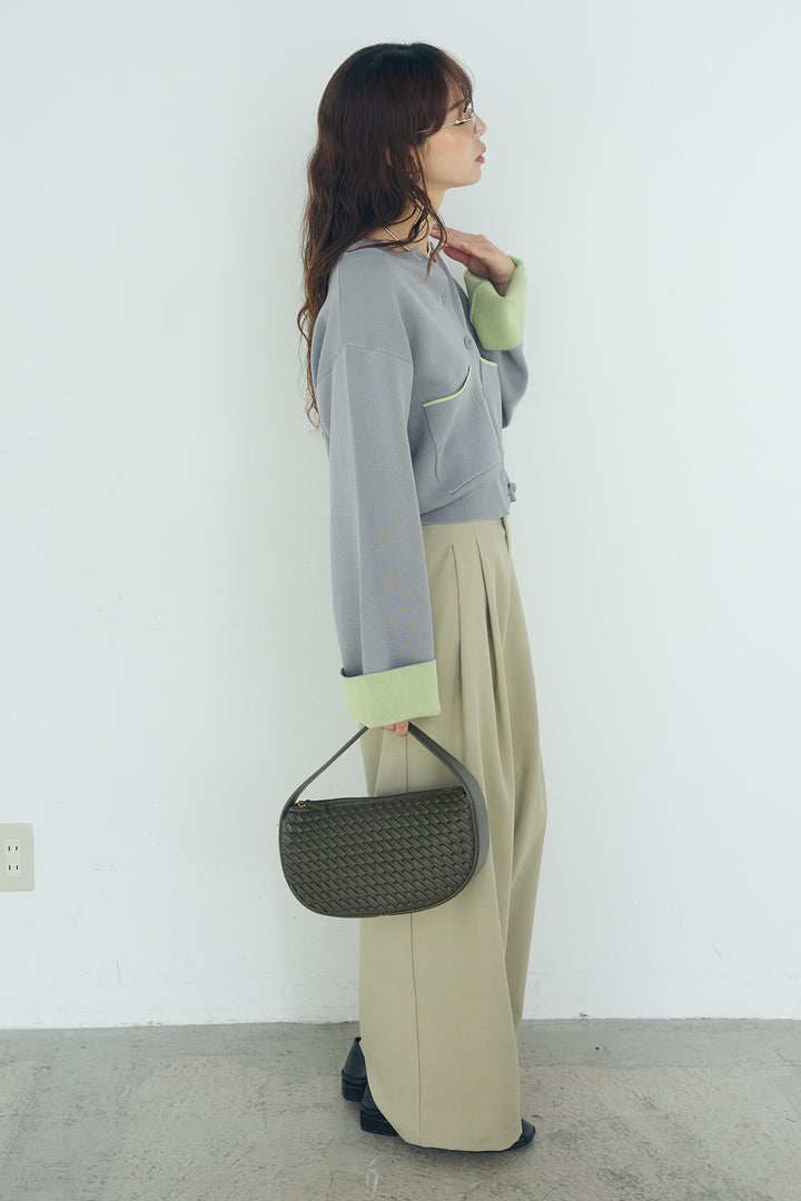 [SET]レーヨンポリダブルフェイスカーディガン+サイドベルトタック入りスラックス(2set)