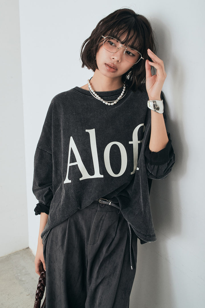 [SET]裾センタードロストロゴプリントワイドTシャツ+紐ベルト付きかすれ柄ワイドスラックス(2set)