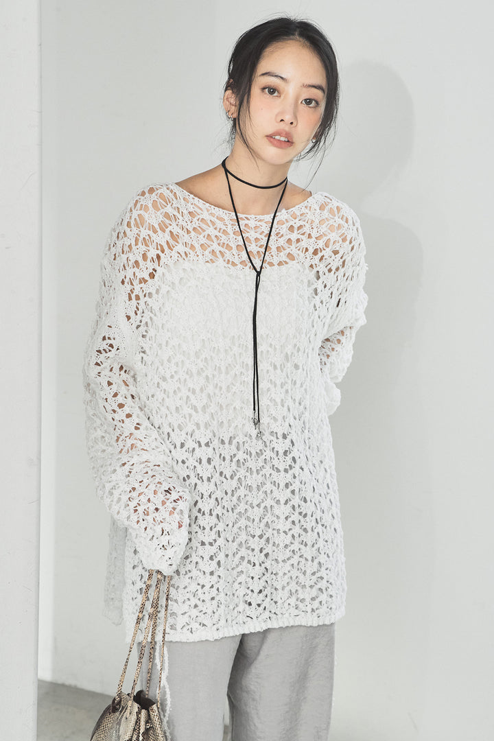 [SET]リラックスメッシュニットトップス+刺繡テープラインパンツ(2set)