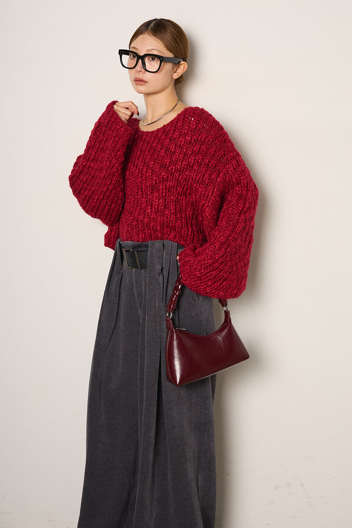 [SET]チャンキースラブニットクロップドプルオーバー+ベルトループコーデュロイワイドパンツ(2set)