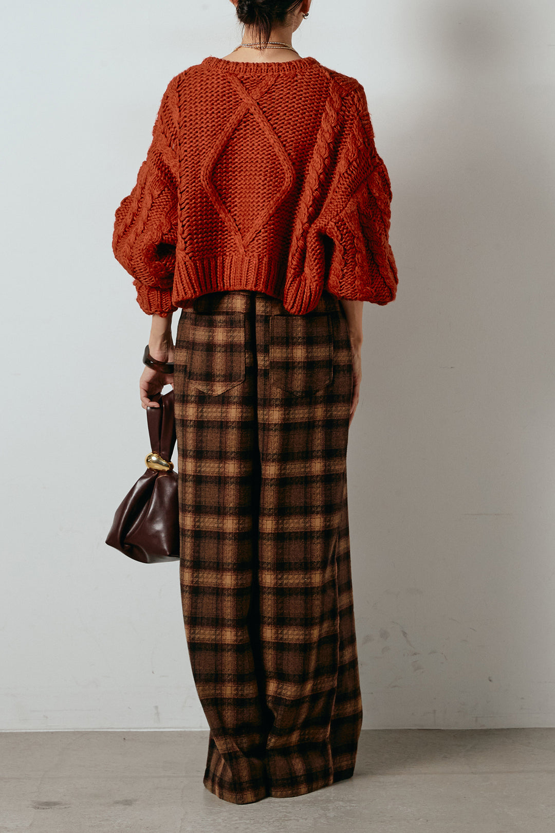 [SET]ロービングケーブルショート丈プルオーバー+ルーズタータンチェックワイドパンツ(2set)