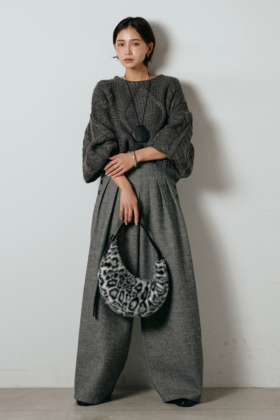 [SET]ロービングケーブルショート丈プルオーバー+サイドボタンツイードタックパンツ(2set)