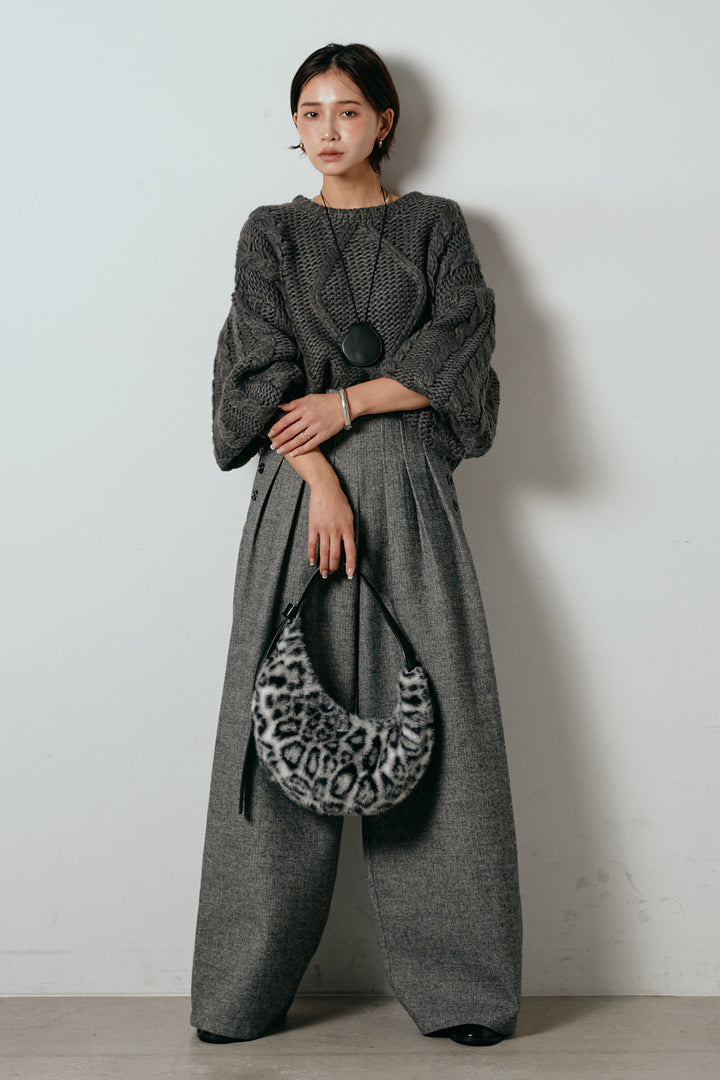 [SET]ロービングケーブルショート丈プルオーバー+サイドボタンツイードタックパンツ(2set)