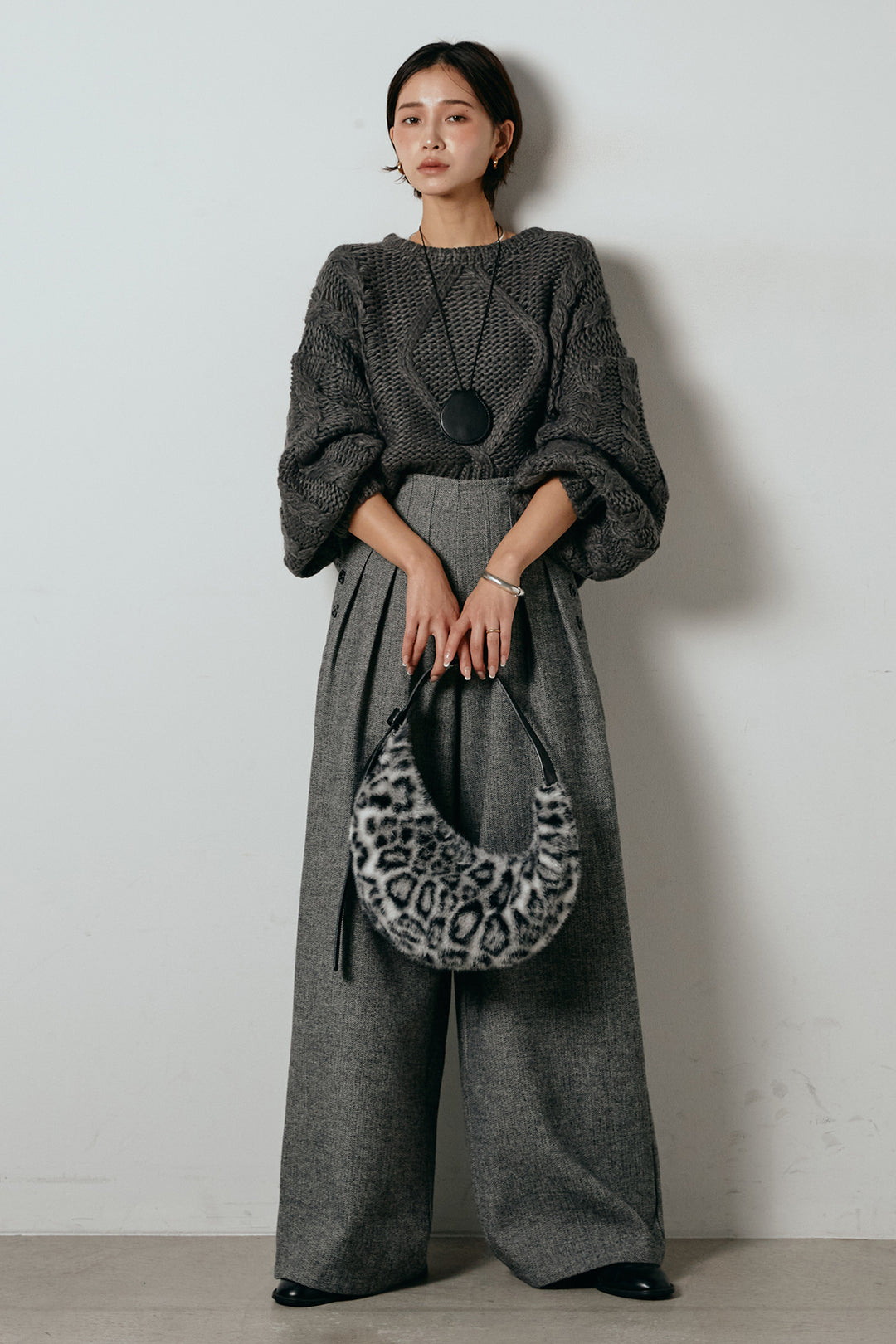 [SET]ロービングケーブルショート丈プルオーバー+サイドボタンツイードタックパンツ(2set)