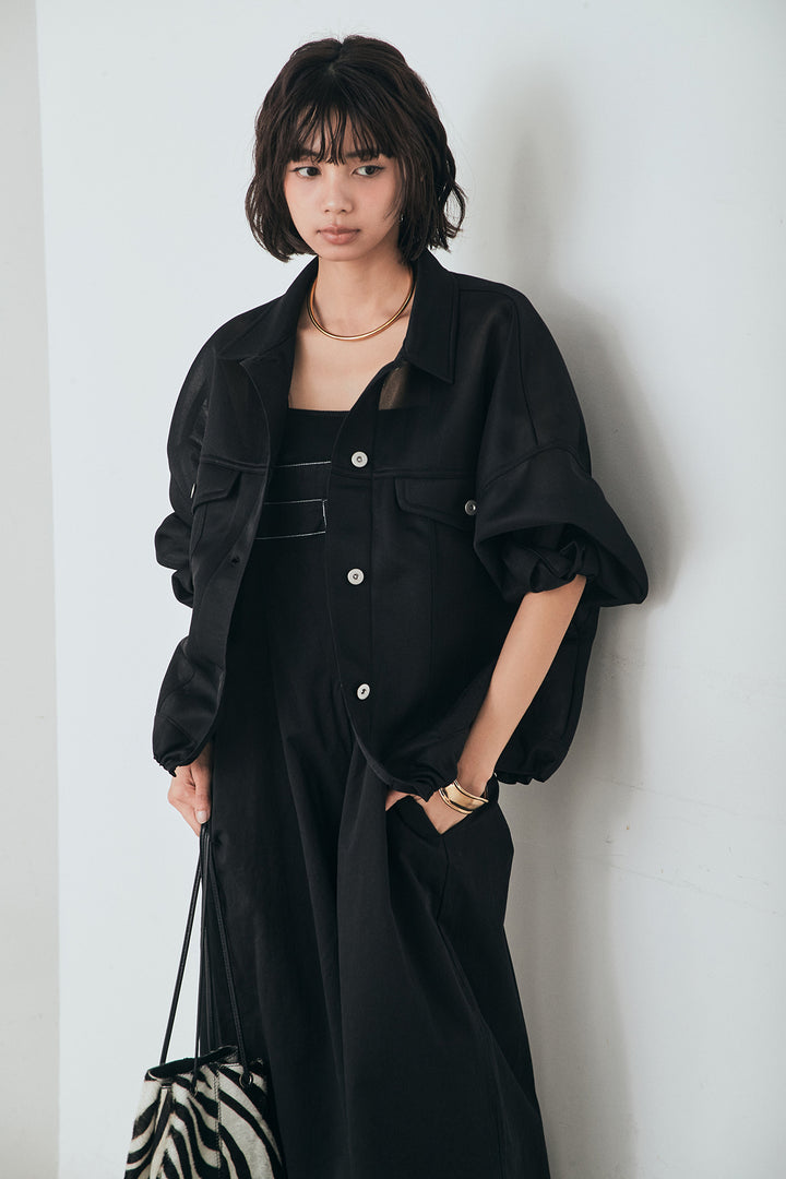 [SET]シアーダンボールサイドドロストジャケット+綿ツイルアシメサロペット(2set)