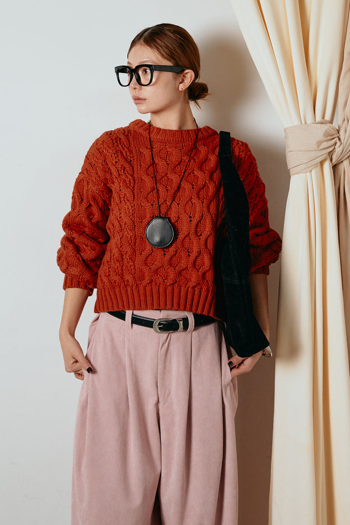 [SET]バルキーケーブルプルオーバー+コーデュロイサイドタックコクーンパンツ(2set)