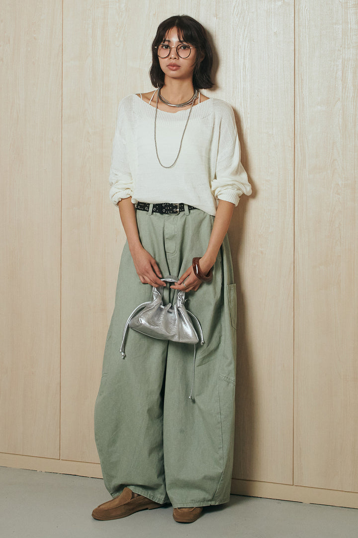 [SET]麻混リラックスニットトップス+ベルト付きカラーデニムパンツ(2set)