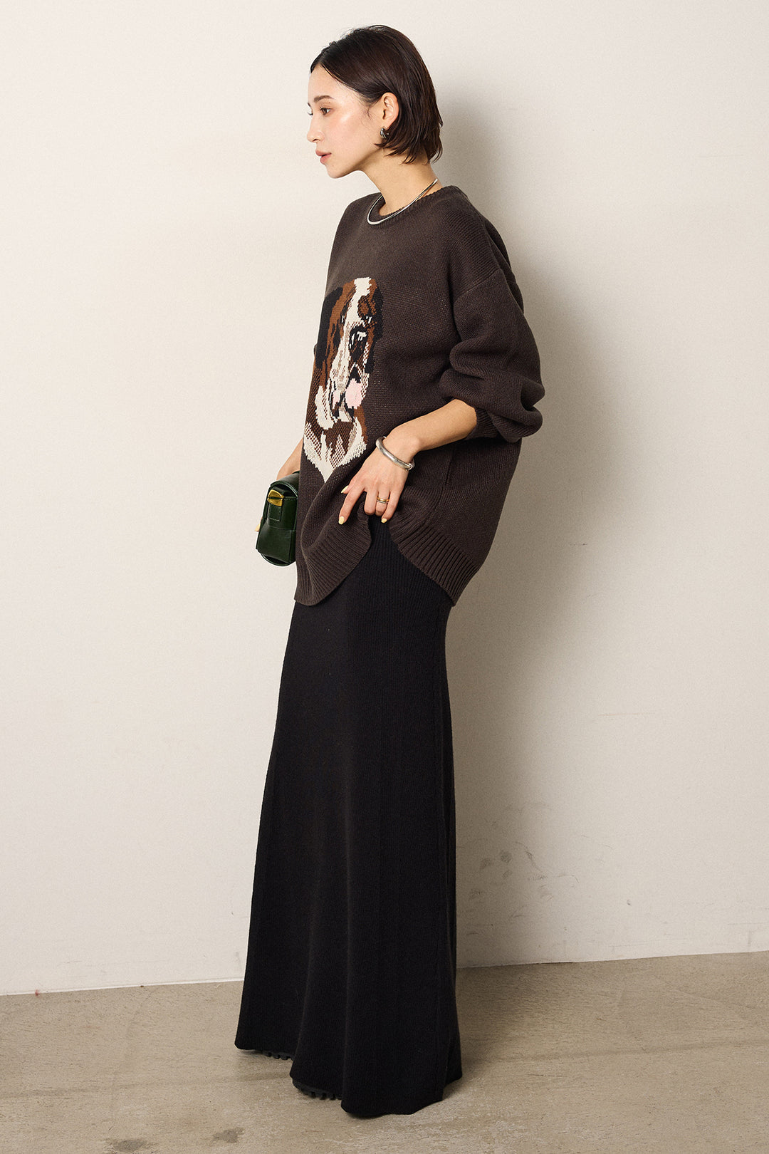 [SET]アニマルジャガード柄ニットトップス+リブナローニットスカート(2set)