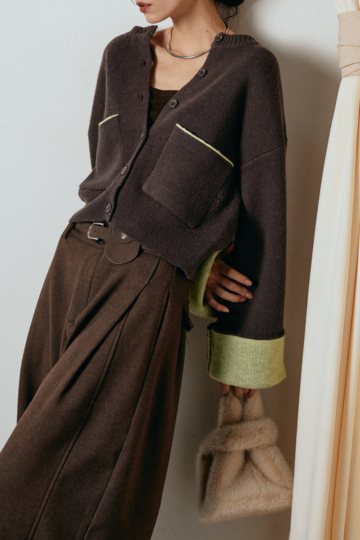 [SET]アルパカタッチダブルフェイスカーディガン+ポーチベルト付きカーブパンツ(2set)